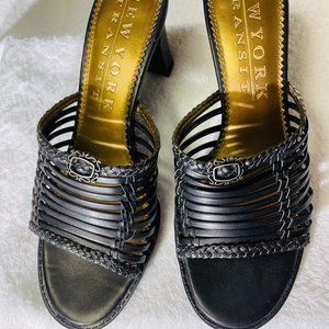 New York Transit Strappy Black Slide Sandals with Block Heel- size 7.5 M
